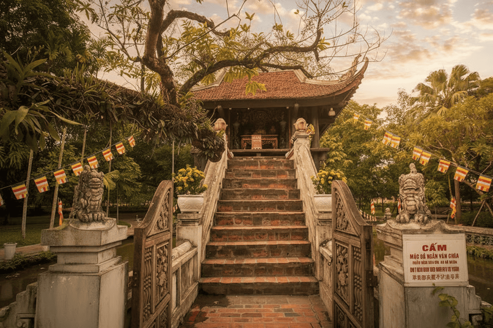 13 bậc thang dẫn lên Liên Hoa Đài được xây dựng từ thời Lý, vẫn giữ nguyên vẻ đẹp cổ kính và vững chãi qua bao thế kỷ